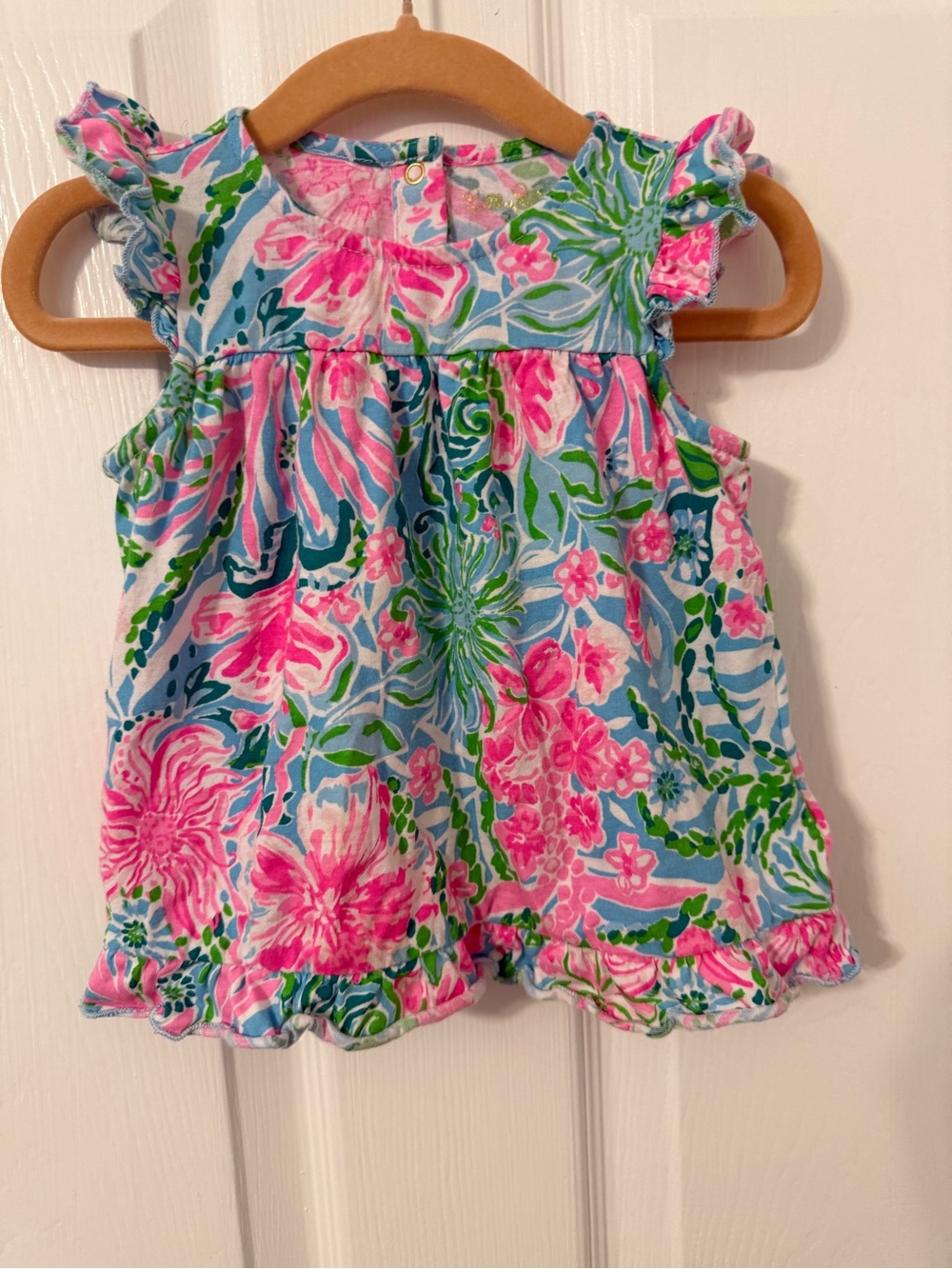 Lilly Pulitzer Pink Blue Green Floral Ruffle Tank Top